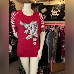 Liberty Wear Rosewood Floral Top with Cuts